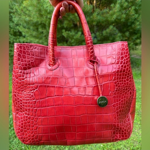 Furla Handbags - Furla Leather Crocodile Embossed Shoulder Bag
